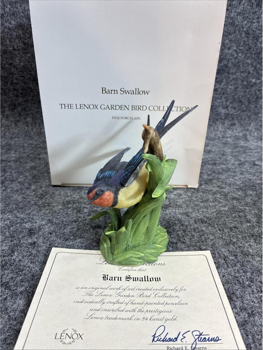 Vtg 1993 Lenox Garden Bird Sculpture Collection Barn Swallow Figurine Box COA